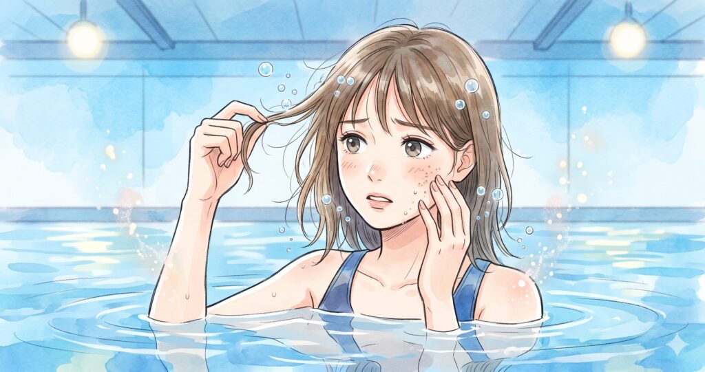 1.プールの水で肌荒れや髪が傷む原因「塩素」の影響